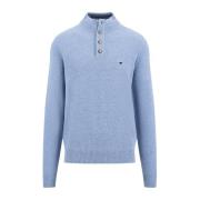 Gestructureerde Buttoned Troyer Sweater Fynch-Hatton , Blue , Heren