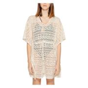 Beige V-hals Korte Mouw Jurk Vero Moda , Beige , Dames