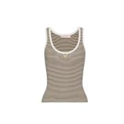 Katoenen en lurex top met gouden V-ornament Valentino , Beige , Dames