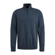 Essentiële Katoen Stretch Half Zip Sweater Cast Iron , Blue , Heren