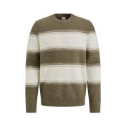 Gestreepte Crewneck Katoenmix Trui Cast Iron , Green , Heren