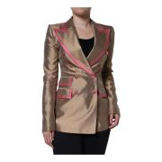 Metallic Zijden Blazer met Peak Revers Dolce & Gabbana , Brown , Dames