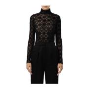 Tule Body met All Over Print Elisabetta Franchi , Black , Dames