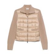 Beige Gewatteerde Vest met Wol Inzetstukken Moncler , Beige , Dames