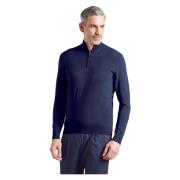 Blauwe Wol Half-Zip Sweater Colombo , Blue , Heren