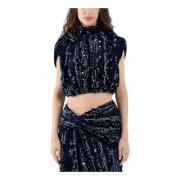 Navy Velvet Paillet Top Sabina Musayev , Blue , Dames