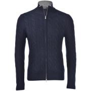 Cashmere Full Zip Sweater, High Neck Gran Sasso , Blue , Heren