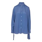 Crepe Shirt met Puntkraag Ottod'Ame , Blue , Dames