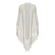 Witte Cashmere Cape met Franjezoom Malo , White , Dames