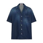 Indigo Blauw Chambray Shirt met Logo Valentino Garavani , Blue , Heren