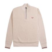 Heren Honingraat Half Zip Trui Fred Perry , Beige , Heren