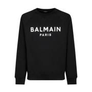 Zwart Logo Print Sweatshirt Balmain , Black , Heren