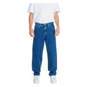 Blauwe Effen Heren Jeans Rits Knoop Replay , Blue , Heren