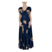 Blauwe Bloemen V-hals Jurk Rinascimento , Blue , Dames