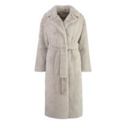 Faux Fur Lapel Jas met Riem Herno , Beige , Dames