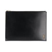 King Palm Leren Portemonnee/Kaarthouder Saint Laurent , Black , Heren