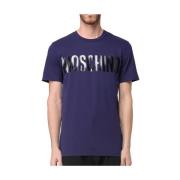 Logo Print Katoenen T-shirt Regular Fit Moschino , Blue , Heren