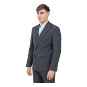 Dubbelbreasted Grijze Gestreepte Blazer Selected Homme , Gray , Heren