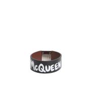 Graffiti Leren Armband Alexander McQueen , Black , Heren