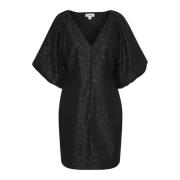 Gun Metal Jurk met Pofmouwen Soaked in Luxury , Black , Dames