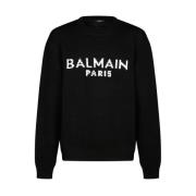 Zwarte Gebreide Trui met Logoprint Balmain , Black , Heren