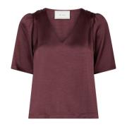 Bordeaux Satijnen Blouse met Schoudervullingen Neo Noir , Red , Dames