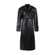 Zwarte leren trenchcoat Sportmax , Black , Dames