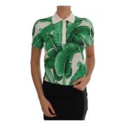 Banana Leaf Print Silk Polo Shirt Dolce & Gabbana , Multicolor , Dames