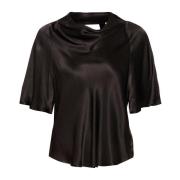 Gedrapeerde Zwarte Blouse Soaked in Luxury , Black , Dames