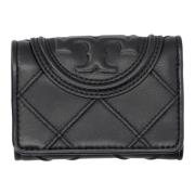 Zwarte Leren Portemonnee met Pin Snap Sluiting Tory Burch , Black , Da...