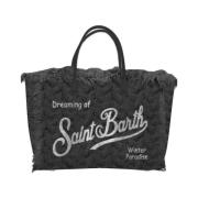 Zilveren Gebreide Vanity Tas met Logo MC2 Saint Barth , Black , Dames