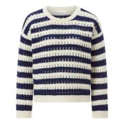 Gestreepte Ajour Crew Neck Sweater Rich & Royal , Blue , Dames