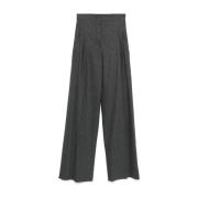 Grijze Flanellen Broek met Plooien Emporio Armani , Gray , Dames