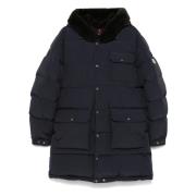 Gewatteerde jas met capuchon en imitatiebont Moncler , Blue , Heren