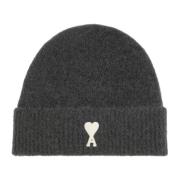 Donkergrijze wollen blend beanie muts Ami Paris , Gray , Dames