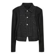 Zwarte Denim Wol Jas Sacai , Black , Dames