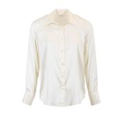 Zijden Shirt V-hals Revers Manchetten Peserico , Beige , Dames