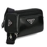 Geborsteld Stof Zwarte Tas Prada , Black , Heren