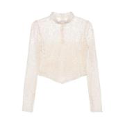 Crème Wit Macramé Detail Shirt Twinset , Beige , Dames