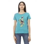 Casual T-shirt met korte mouwen en frontprint Trussardi , Blue , Dames