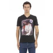 Korte mouw V-hals T-shirt met voorprint Trussardi , Black , Heren