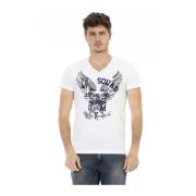 Korte Mouw V-hals T-shirt Trussardi , White , Heren