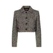 Grijze Tweed Cropped Jas Dolce & Gabbana , Gray , Dames