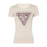 Logo T-shirt voor vrouwen Guess , Beige , Dames