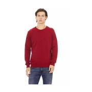 Rode Wol Crewneck Sweater met Metalen Monogram Baldinini , Red , Heren