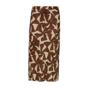 Midi rok in ecru rasatello Ottod'Ame , Brown , Dames