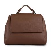 Cognac Leren Handtas met Zilveren Details Orciani , Brown , Dames