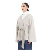 Beige Korte Jas met Strikriem Jacqueline de Yong , Gray , Dames