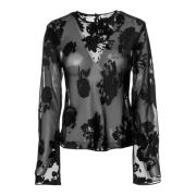 Transparante Bloemen Lange Mouw Blouse Samsøe Samsøe , Black , Dames