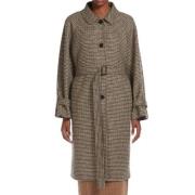 Handgemaakte Wol Midi Jas Pied de Poule Max Mara , Brown , Dames